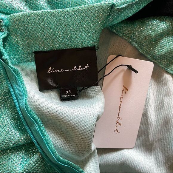 NWT Line & Dot Kaylani Dress in Teal metallic ruched mini party Revolve XS - Picture 5 of 8